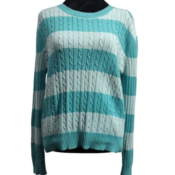 Vintage Duck Head Sweater Long Sleeve Tiffany Blue Striped 100% Cotton Size M - Picture 2 of 9